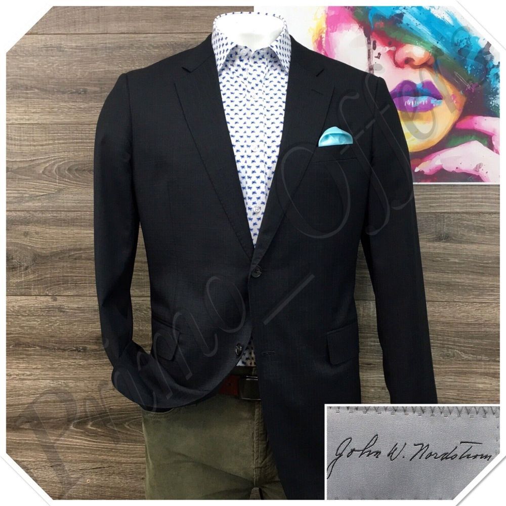 Nordstrom Mens Suit Jacket Blazer Sport Coat 2 Button Size 44L Wool Casual Suit